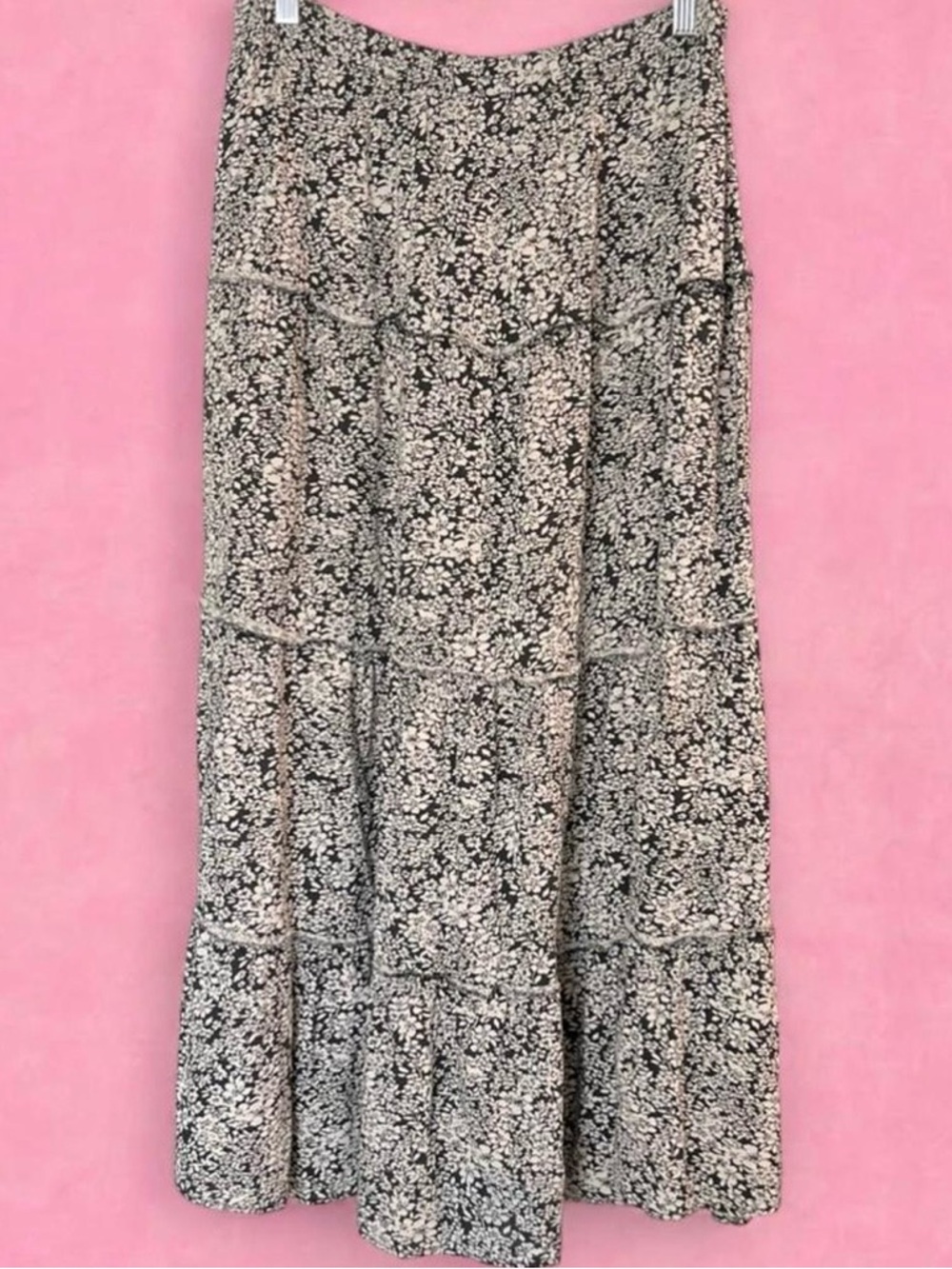 Black Floral Tiered Maxi Skirt - Lightweight Everyday Style